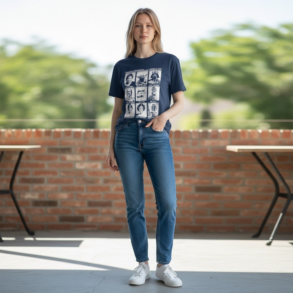 Star Wars Graphic Tee Unisex Medium Navy Blue Excellent Class of 1977 Yearbook
